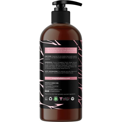 Calming Massage Oil for Massage Therapy - Home Spa Full Body Massage Oil for Sore Muscles for Pro or Home Use with Moisturizing Sweet Almond Oil and Lavender Essential Oil - Non Greasy or Staining