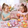 Lajeje Cat Tea Party Set for Little Girls - 49pcs Pretend Play Toy, Birthday Gift for Toddlers Ages 3 4 5 6 Year Old, Includes Kitten Tin Tea Set, Desserts, and Carrying Case, Cat Design