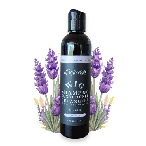 LIT UNICORNS All Natural Wig Shampoo for Human Hair and Synthetic Wigs, Cleanses, Conditions & Detangles, Made In USA, Vegan Fresh Lavender Scent. No parfumes or fragrances