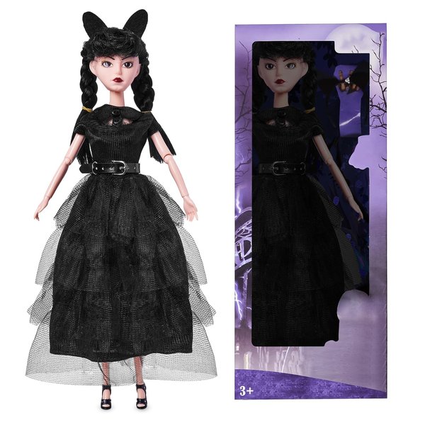 DBYWIUB Fashion Dolls with Accessories, 11.5 inch Girls Halloween Christmas Doll, Soft Body & Black Hair, Black Dress
