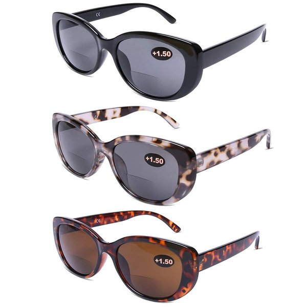 DOOViC Bifocal Sun Readers for Women and Men Stylish Reading Glasses Cat Eye Frame Reading Sunglasses 1.50 Strength