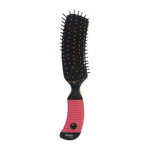 Banana Shape Hair Brush With 7 Rows Bristles In Cushion Base * PINK rubber grip handle and Ball tips