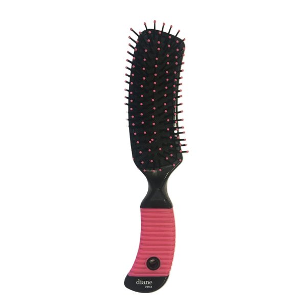 Banana Shape Hair Brush With 7 Rows Bristles In Cushion Base * PINK rubber grip handle and Ball tips