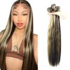 P1B/27 Human Hair Bundles Color #27 Straight Human Hair Bundles Honey Blonde Bundles Brazilian Unprocessed Virgin Hair 3 Bundles 10 12 14 Inch Highlight Bundles Hair Extensions