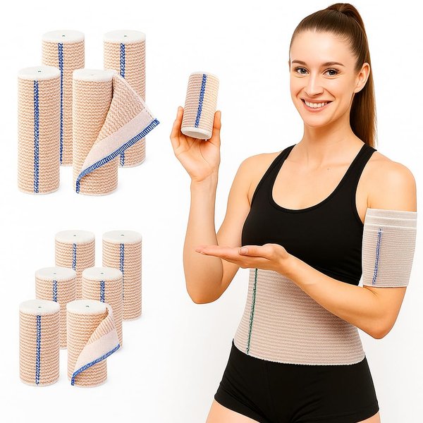 Premium Elastic Bandage Wrap, 6 Pack Reusable 4 Inch With Velcro, Latex-Free Orthopedic Compression Support for Legs/Ankle/Knees/Body/Wrists, First Aid for Lymphedema, Sprain, and Injury Recovery