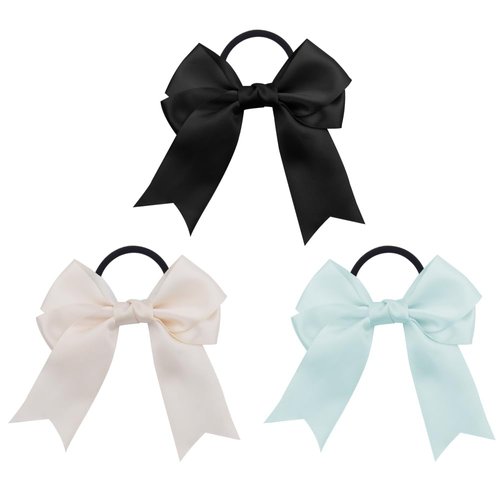 Satin Bow Hair Ties Elastic Bowknot Scrunchies Cute Hair Bands for Women Girls Ponytail Holder Hair Ties for Thick Thin Hair Halloween Party Accessories for Women Girls Ribbon Hair Ties for Women 3PCS