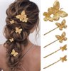 BARTOSI Butterfly Hair Clips Gold Bridal Hair Pins Bride Wedding Hair Pieces Hair Accessories for Women and Girls (Pack of 5)