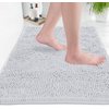LuxUrux White Bath Mat, Extra-Soft Plush Bath Shower Bathroom Rugs, 1'' Microfiber Chenille, Super Absorbent Shaggy Bath Rug. Machine Wash & Dry. 24'' x 17'', White