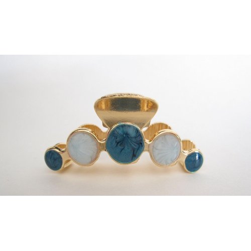Generic Small gold metal and blue marble hair claw clip