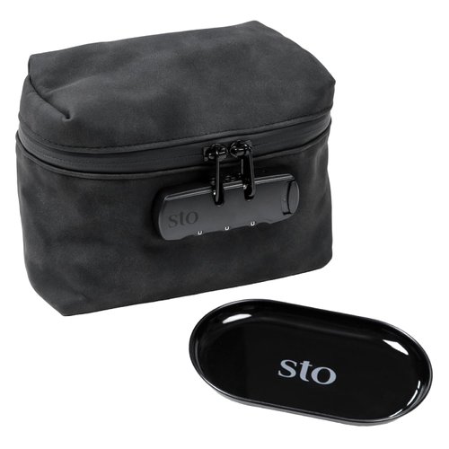 STO - Travel Storage Bag, Case with Combination Lock & Metal Tray - Carbon Filter Interior - Smell Proof - YKK Zippers - Black