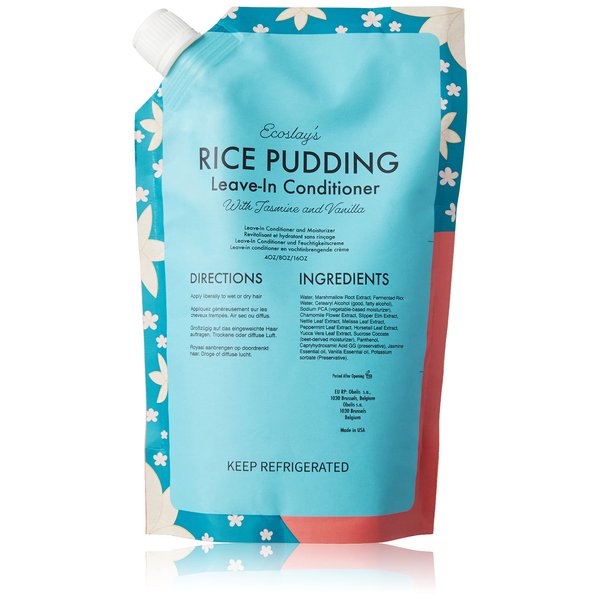 Ecoslay Rice Pudding Leave-In Conditioner for Curly & Dry Damaged Hair - Moisturizer & Detangler, Strengthens Fine Hair, Men & Women, 16oz
