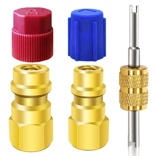 R12 to R134a Conversion Kit, R12 to R134a AC Retrofit Fitting Adapter Kit, High/Low Pressure R12 to R134a Retrofit Kit with 1/4'' Female to 7/16"-20 UNF Connection, for Auto A/C Refrigerant System-2