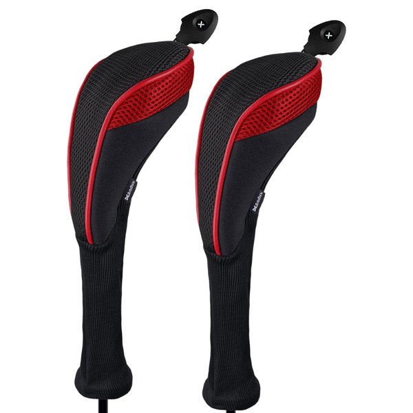 Andux 2 Pack Long Neck Golf Hybrid Club Head Covers Dial No. Tag CTMT-01 Black/Red