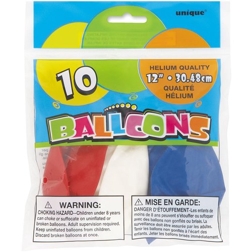 Red/White/Blue Latex Balloons, 12" (10-Pack) - Premium-Quality & Vibrant Party Decorations, Perfect for Any Celebration