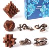 CUDNY 7 Pieces Unlock Interlock Brain Teaser Games Retro Wooden and Metal Puzzles IQ Logic Fun Puzzle Box