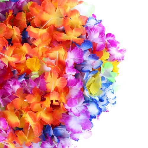 GINMIC Hawaiian Leis, Luau Party Favors, 40Pcs Tropical Hawaiian Party Necklace, Headbands And Wristbands