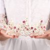 Fairyu Pearl Wedding Tiaras and Crown Bride Pink Flower Tiaras Baroque Wedding Tiara Hair Accessories for Women and Girls