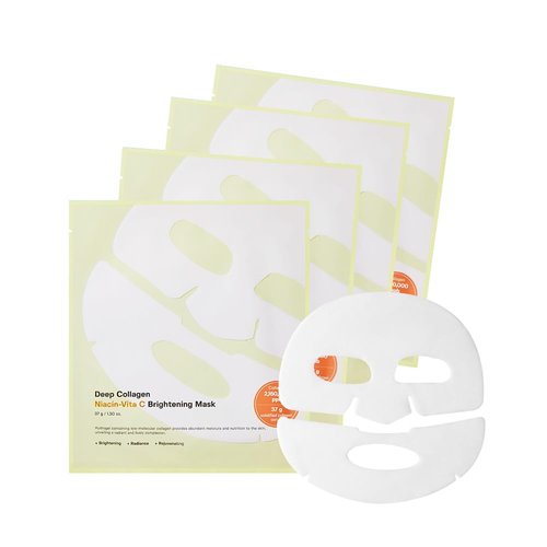SUNGBOON EDITOR Deep Collagen Niacin-Vita C Brightening Overnight Mask 37gx4ea | The real collagen 2,160,000ppb | Facial Hydrogel Masks with low molecular weight collagen for elasticity and dark spot