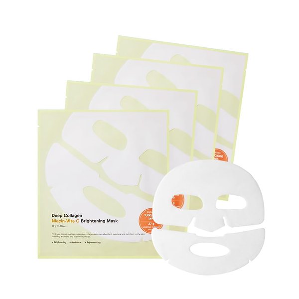 SUNGBOON EDITOR Deep Collagen Niacin-Vita C Brightening Overnight Mask 37gx4ea | The real collagen 2,160,000ppb | Facial Hydrogel Masks with low molecular weight collagen for elasticity and dark spot
