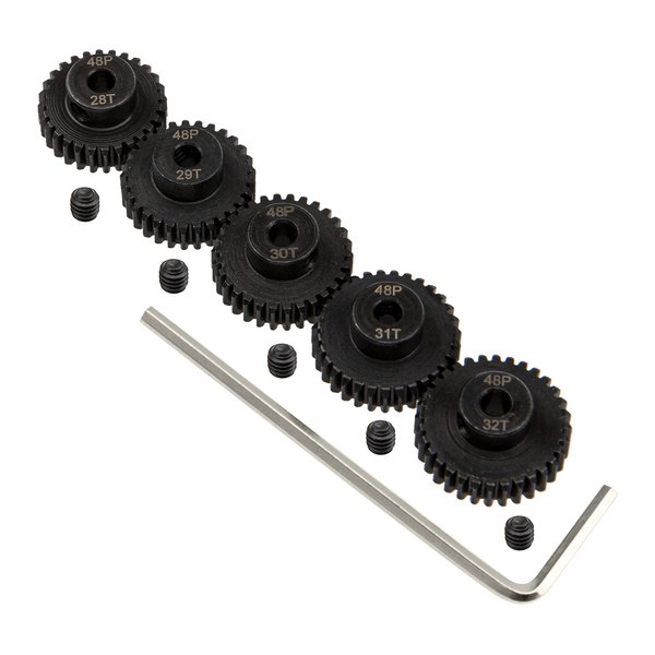 5Pack ShareGoo Steel 48P 3.175mm Pinion Gear Sets 28T 29T 30T 31T 32T fit 3.175mm (1/8-Inch) Shaft Compatible with Arrma HPI Kyosho Losi Axial Traxxas Tamiya Associated 1/10 RC Car Monster Truck Buggy