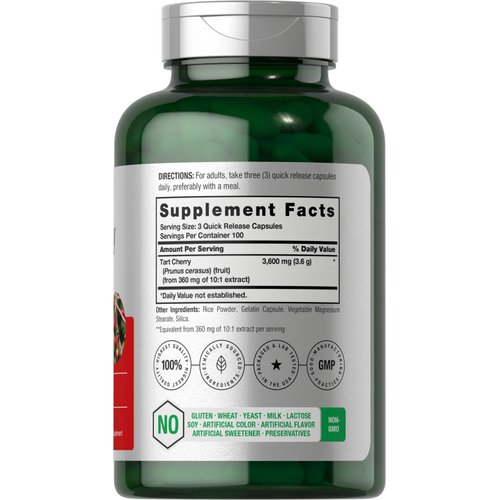 Horbaach Tart Cherry Extract Capsules | 3600mg | 300 Pills | Non-GMO, Gluten Free | Traditional Herbal Supplement