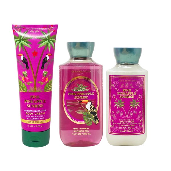 Generic Bath and Body Work Pink Pineapple Sunrise - Trio Gift Set - Body Cream, Shower Gel and Body Lotion