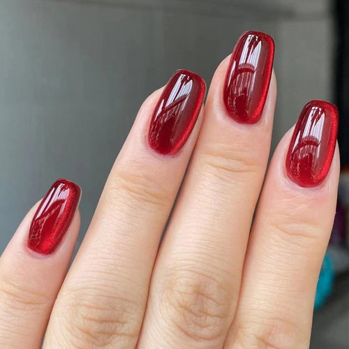 ArtiClaws Press On Nails Medium Square Red Cat Eye 24Pcs False Nails Acrylic Glitter Glossy Nails Press ons Prep Kit