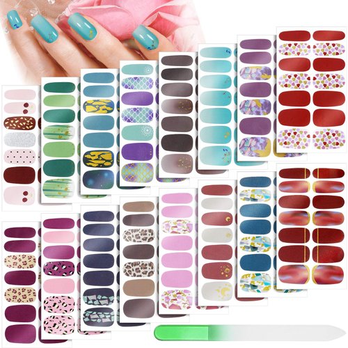 224 Pieces 16 Sheets Full Nail Wraps Nail Polish Stripes Nail Polish Stickers Self-Adhesive Nail Decals with Nail File Manicure Kit for Women Girls DIY Nail (Mixed Adornment Series)
