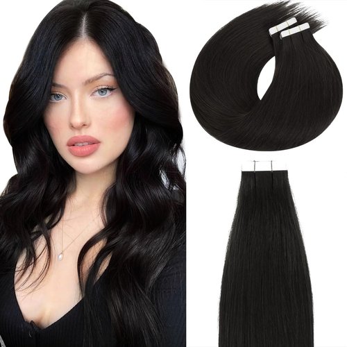 Lacerhair 20 inch Remy Tape in Human Hair Extensions Semi-permanent Natural Black #1B 100% Real Virgin Human Hair Double Side Extensions 50g 20pcs/set