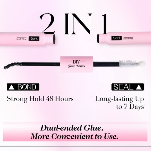 ALICE Lash Bond and Seal, Cluster Lashes Glue for DIY Eyelash Extensions, Individual Lash Glue Super Strong Hold Latex Free Waterproof Adhesive Eyelash Extension Glue (5ml×2)