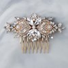 Missgrace Bride Wedding Prom Side Hair Comb Crystal Rhinestones Flower Hair Comb Clips Bridal Hair Accessories Hair Piece for Women and Girls (Gold)