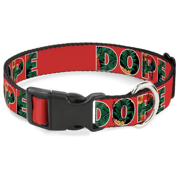 Plastic Clip Collar - DOPE Red Black Tropical Flowers - Wide-Medium 16-23"