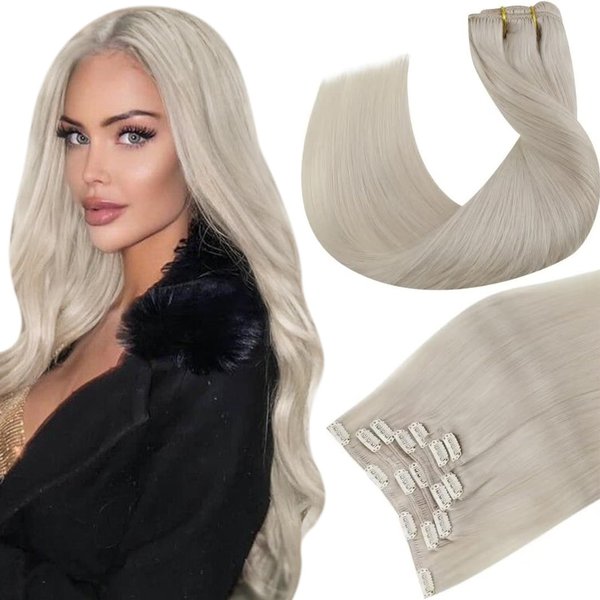 Hetto Blonde Clip in Hair Extensions Human Hair #60 Platinum Blonde Clip in Extensions Remy Hair 120g 7Pcs Silky Straight Clip in Real Human Hair 20 Inch