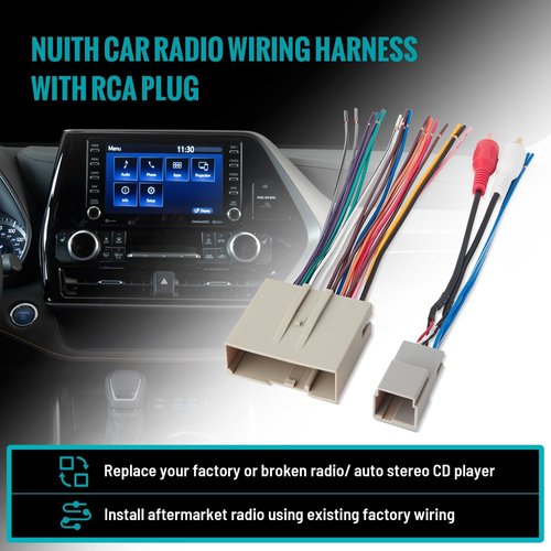 NuIth Car Radio Wiring Harness with RCA Plug Compatible with Selected 2003-2013 Ford/Lincoln/Mercury Vehicles, 24+8 Pin w/RCA Input Radio Wire Harness Adapter to Subwoofer Input Connector