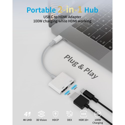 HDMI to USB C for iPhone 16/15 [MFi Certified] Type-C Digital AV Adapter 4K UHD USB C to HDMI Converter Screen Connector for MacBook Pro/Air, Chromebook,XPS,Surface,iPad,iPhone 15 Pro/Max, Galaxy S24