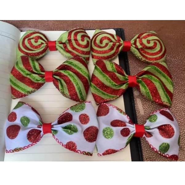 Whaline 6Pcs Christmas Red Green Hair Bow Clips Glitter Polka Dot Stripe Hair Barrettes Sparkly Xmas Alligator Clips for Holiday Party Hair Accessories