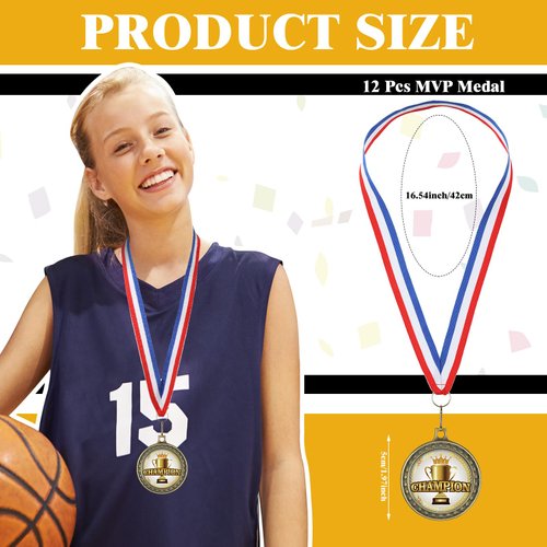 XunYee 12 Sets Champion Awards Medals for Football Baseball Soccer Basketball Softball Player Team MVP Champion Gift with Neck Ribbons
