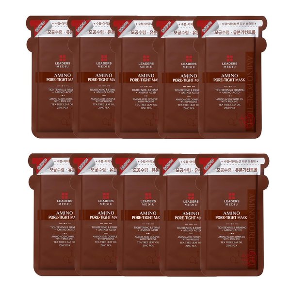 Leaders MEDIU Amino Pore-Tight Facial Sheet Mask | Amino Acid Complex, Tea Tree Oil, Zinc PCA for Acne-Prone, Oily Skin, Minimizes Pores, Matte Finish (10 Sheets)