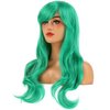 BERON Green Wigs Long Curly Wavy Women Wigs with Bangs Colored Wave Heat Resistant Synthetic Wigs for Cosplay Daily Wigs Wig Cap Included