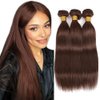 26 28 30 Inch Raivide Hair Color #4 Bundles Dark Brown Straight Human Hair Bundles Brazilian Unprocessed Hair Chocolate Brown Bundles Human Hair Color #4 Straight Bundles Hair Weave