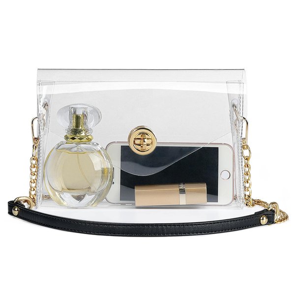Lorbro Clear Purse for Women Stadium Approved, Clear Crossbody Shoulder Bag, Semi-leather Chain Strap Transparent Bags for Concerts, Sports Event, Party