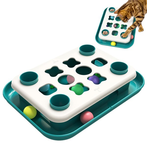AUTENS Cat Toy Puzzle Track Balls Feeder for Interactive Indoor Cat Chase to Exercise, Fun Treat Digger Hunting Box Without Electronic Battery (Green)