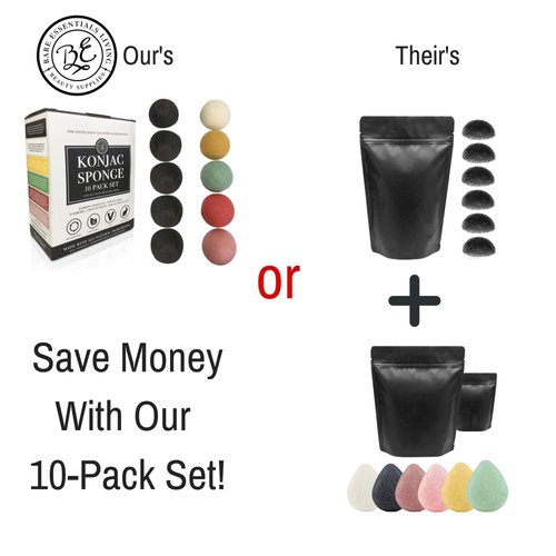 Konjac Sponge Set 12 Pack- Bulk Activated Bamboo Charcoal Facial Sponge Gentle Face Cleansing and Exfoliating Deep Turmeric, French Green, Rose and Red Clay for Face and Body by Bare Essentials Living