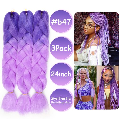 Blue Braiding Hair Extensions Ombre Braiding Hair 3 Packs 24 inch Synthetic Hair for Braiding