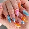 Foccna French Tip Press on Nails Almond Acrylic Fake Nails Medium Long Summer Nails Luxury Clear Colorful False Nail Tips- 24pcs