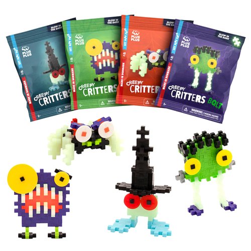 PLUS PLUS Creepy Critter Fun Pack, Halloween 3D Puzzle Building Block Set, 160 Mini Interlocking Pieces, Fun Holiday Activities for Kids - Glow in The Dark