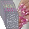 8 Sheets Hibiscus Flowers for Nails Stickers, White Pink Gold Summer Floral Nail Supplies 3D Self-Adhesive Hibiscus Flower Nail Decals Floral Petal Wavy Line Strip Tropical Leaf Nail Decor for Women