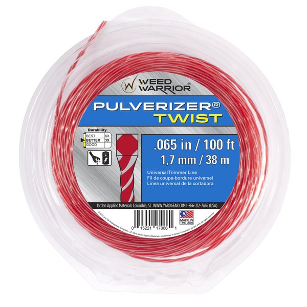 Weed Warrior Pulverizer Twist Universal Trimmer Line, 0.065" Diameter x 100', Red Core/Silver Tips