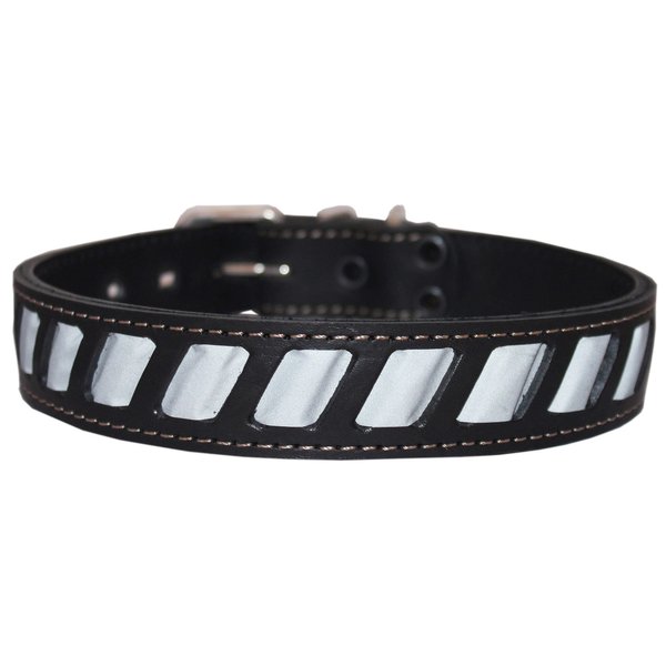 Dogs My Love Genuine Leather Reflective Dog Collar 26"x1.5" Black Fits 18"-23" Neck