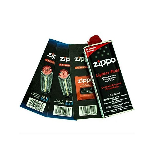 Zippo Gift Set - 4 oz Lighter Fluid 1 Wick Card & 2 Flint Card (12 Flints)